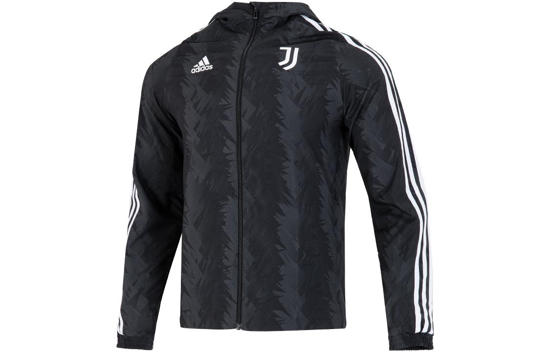 adidas Black Zip Hoodie Jacket with Printed Logo and Stripes HD8867