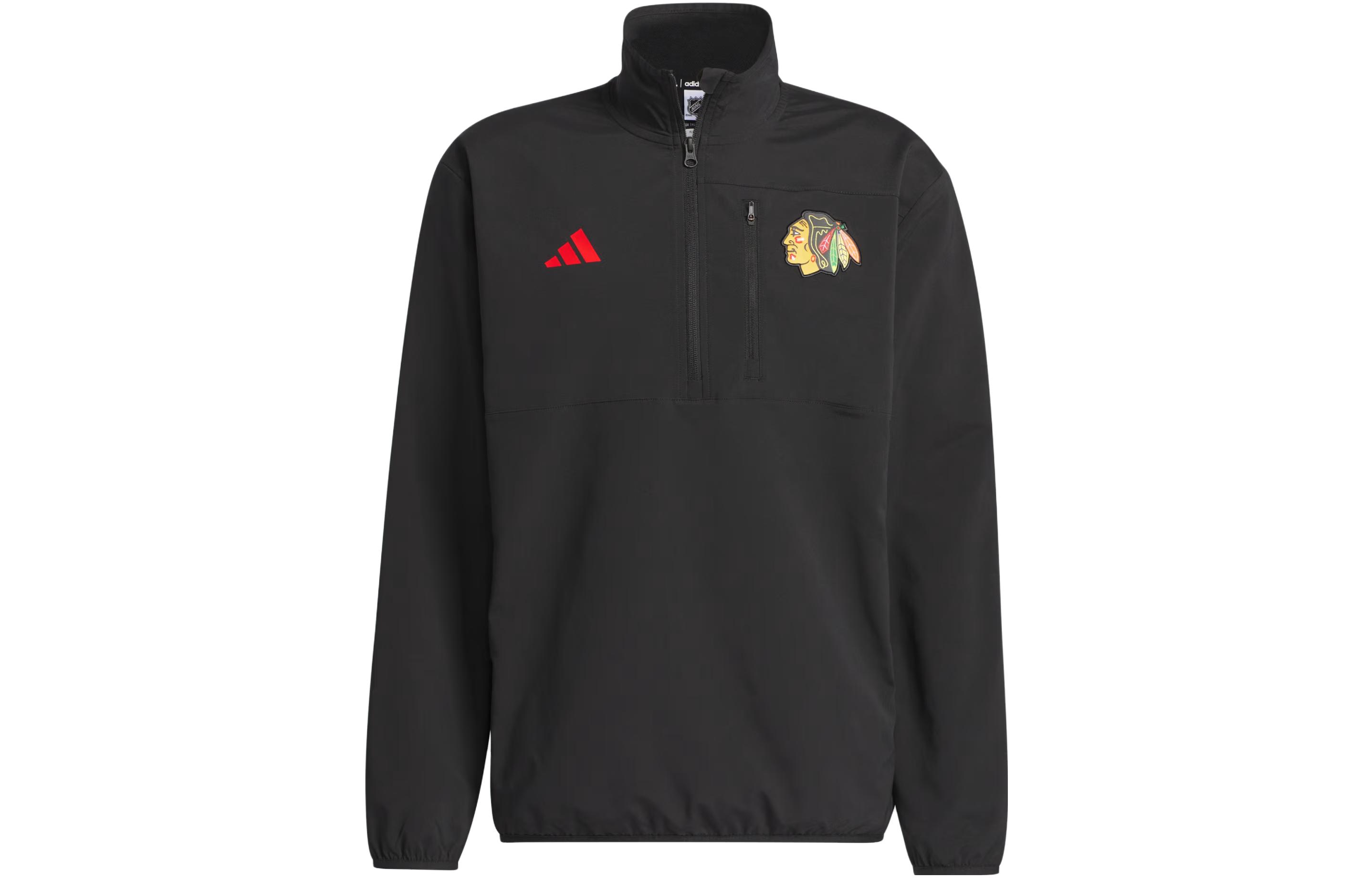 adidas Blackhawks Fleece Top Hockey Quarter-Zip Jacket Black IP5822
