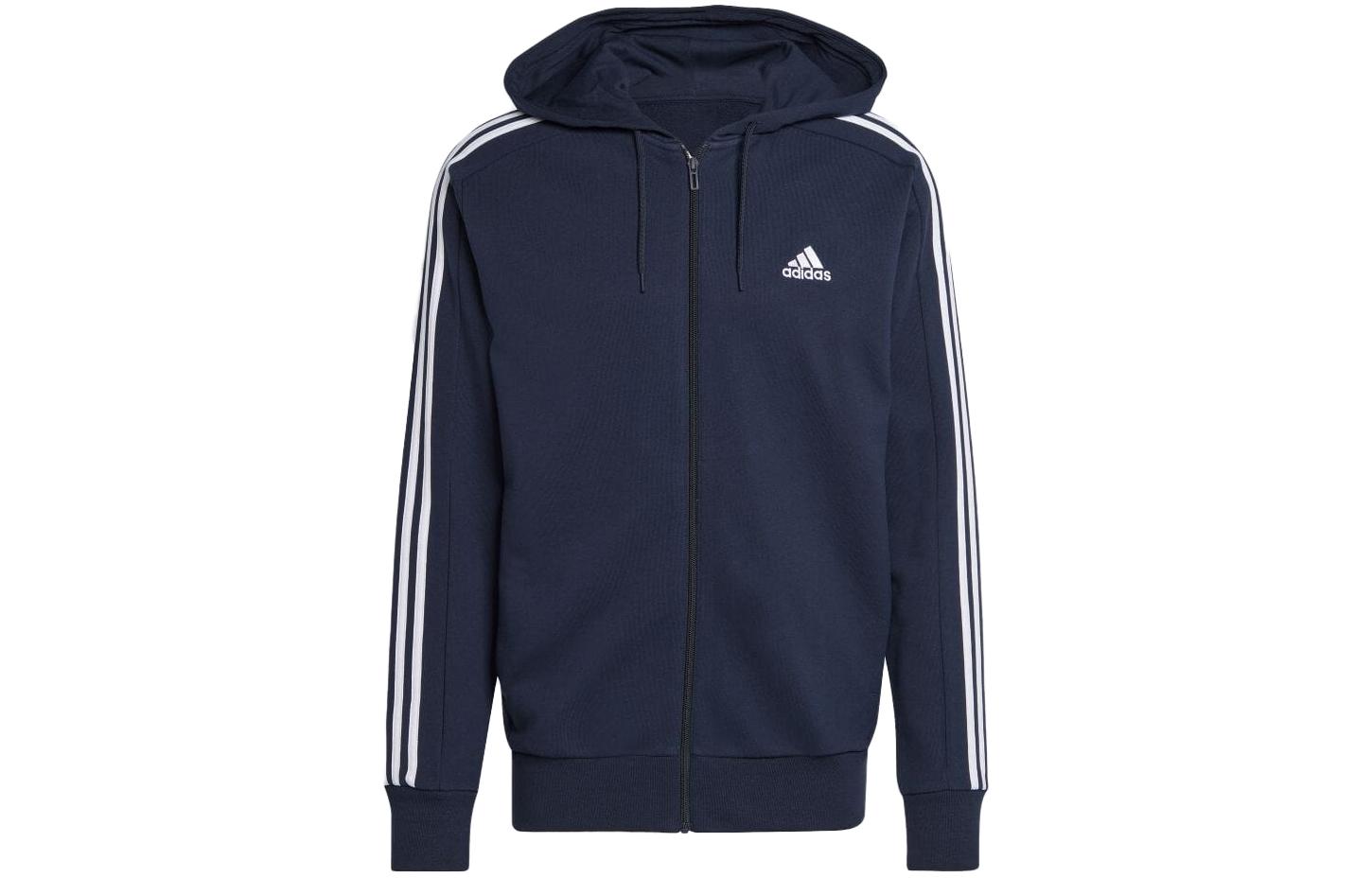 adidas Blue 3-Stripes Logo Print Zip-Up Hoodie Jacket IC0434