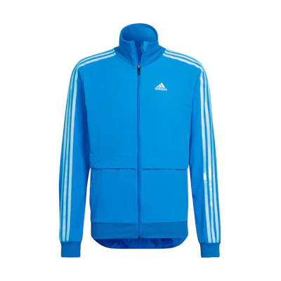 adidas Blue Casual Track Jacket with Solid Logo and Striped Design H57197