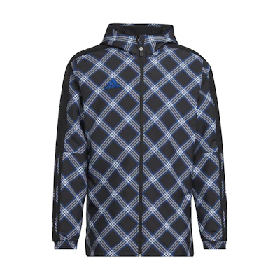 adidas Blue Checkered Logo Printed Zip-Up Hoodie Jacket HN5509