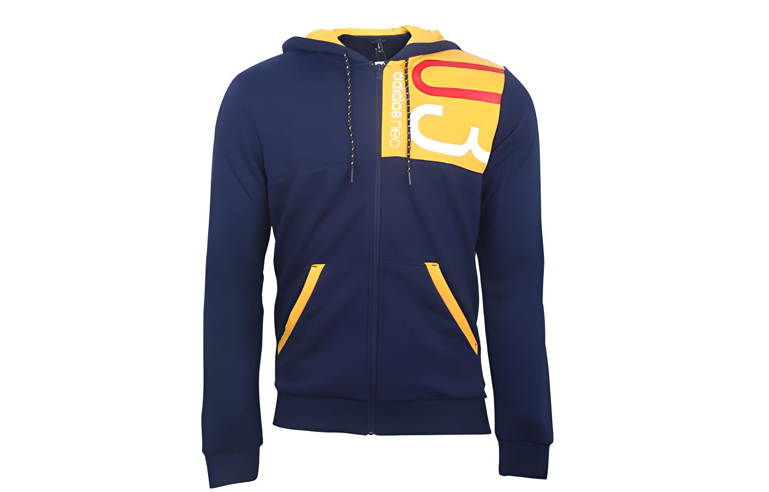 adidas Blue Color-Block Logo Print Hooded Jacket FQ2097