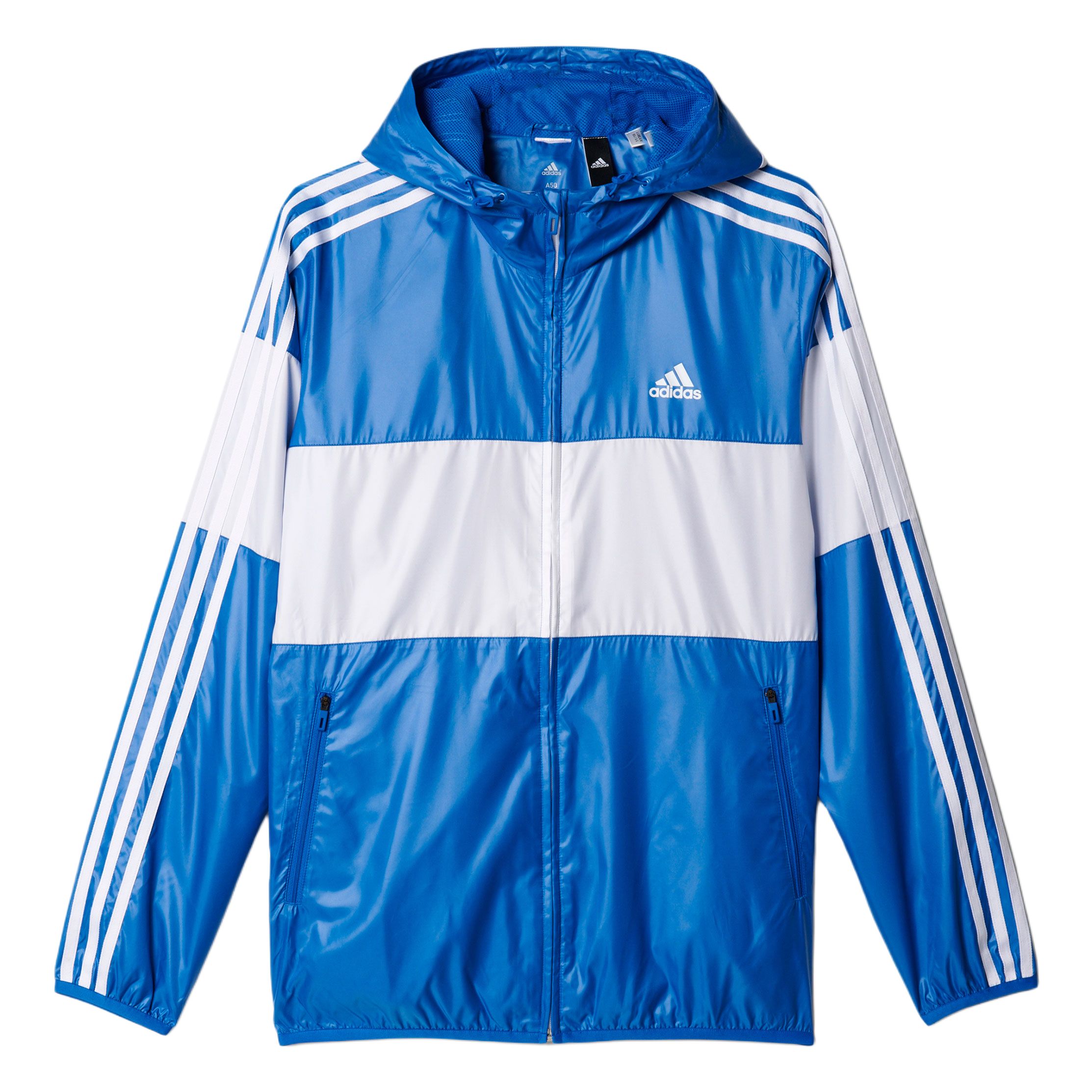 adidas Blue Colorblock Logo Print Striped Detail Zip Hoodie Jacket AY3811