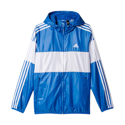 adidas Blue Colorblock Logo Print Striped Detail Zip Hoodie Jacket AY3811