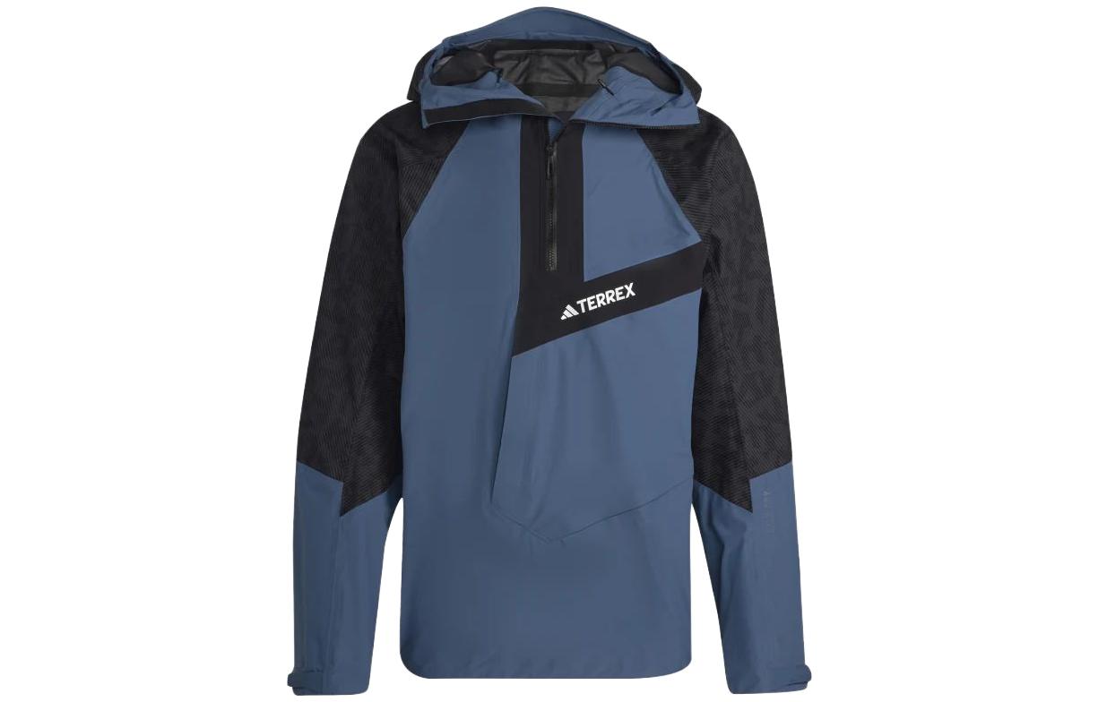 adidas Blue Half-Zip Logo Print Colorblock Hooded Jacket HU1829