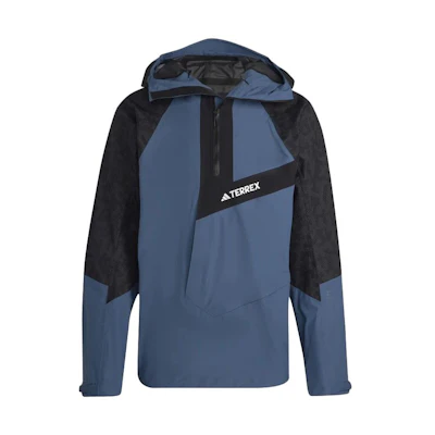 adidas Blue Half-Zip Logo Print Colorblock Hooded Jacket HU1829