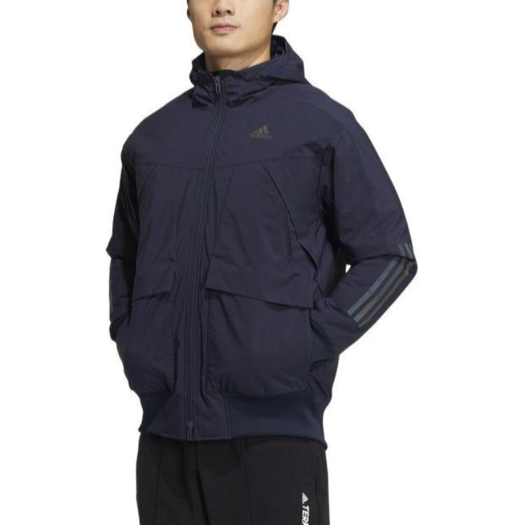 adidas Blue Hoodie Jacket with Letter Logo Print IC3559