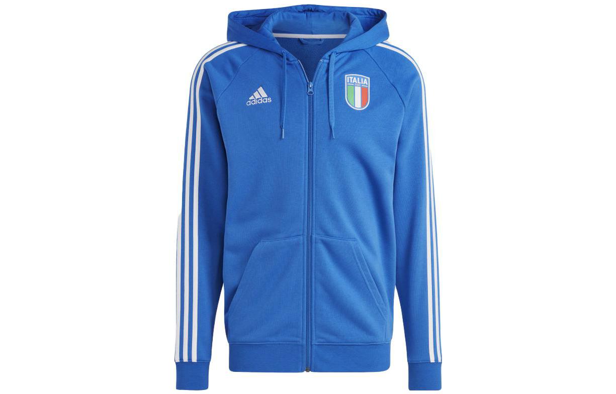 adidas Blue Hoodie with Three-Stripes Logo Print Zip-Up Design HT2180