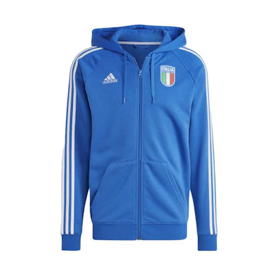 adidas Blue Hoodie with Three-Stripes Logo Print Zip-Up Design HT2180