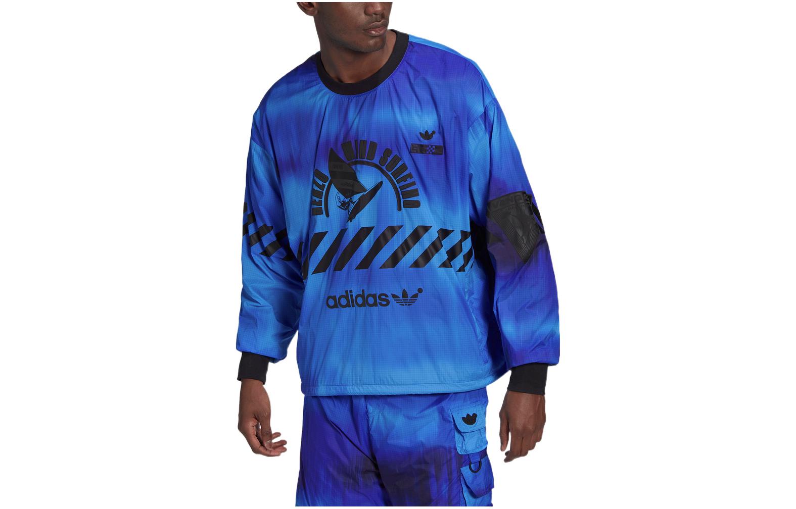 adidas Blue Logo Graphic Print Crewneck Long Sleeve Sweatshirt HD4808