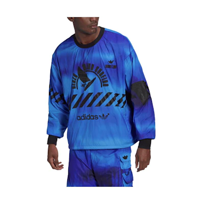 adidas Blue Logo Graphic Print Crewneck Long Sleeve Sweatshirt HD4808