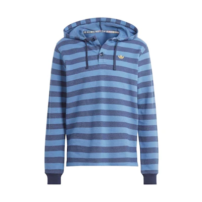adidas Blue Logo Print Hoodie with Ribbed Cuffs and Drawstring IR7593