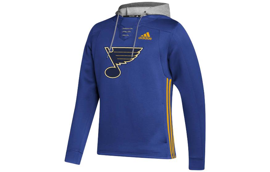 adidas Blue Logo Print Hoodie with Striped Trim and Drawstring HP1708