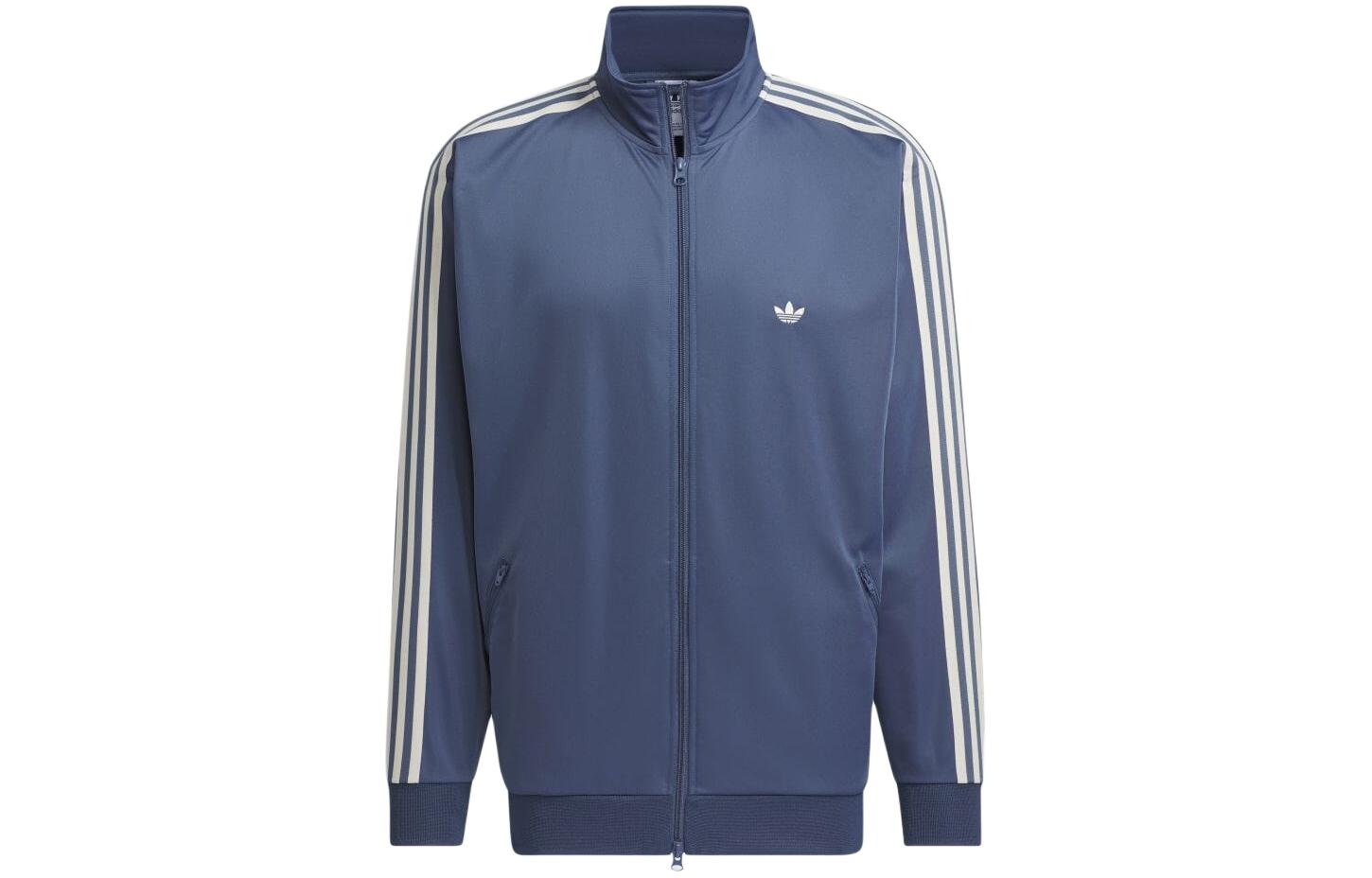 adidas Blue Logo Stand Collar Zip Jacket Unisex Long Sleeve IX6438