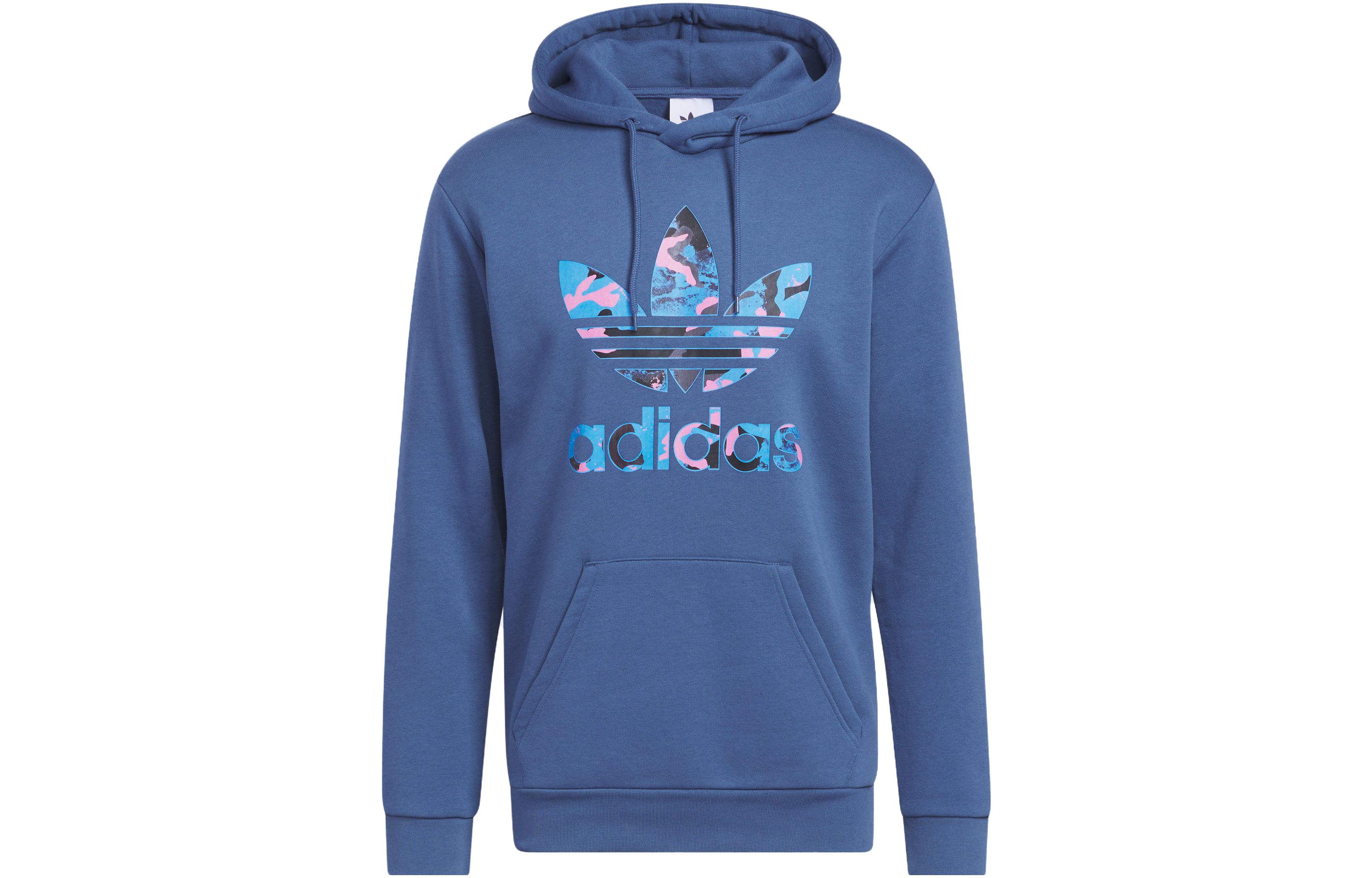 adidas Blue Long-Sleeve Hoodie Pullover Casual Sportswear HK2802