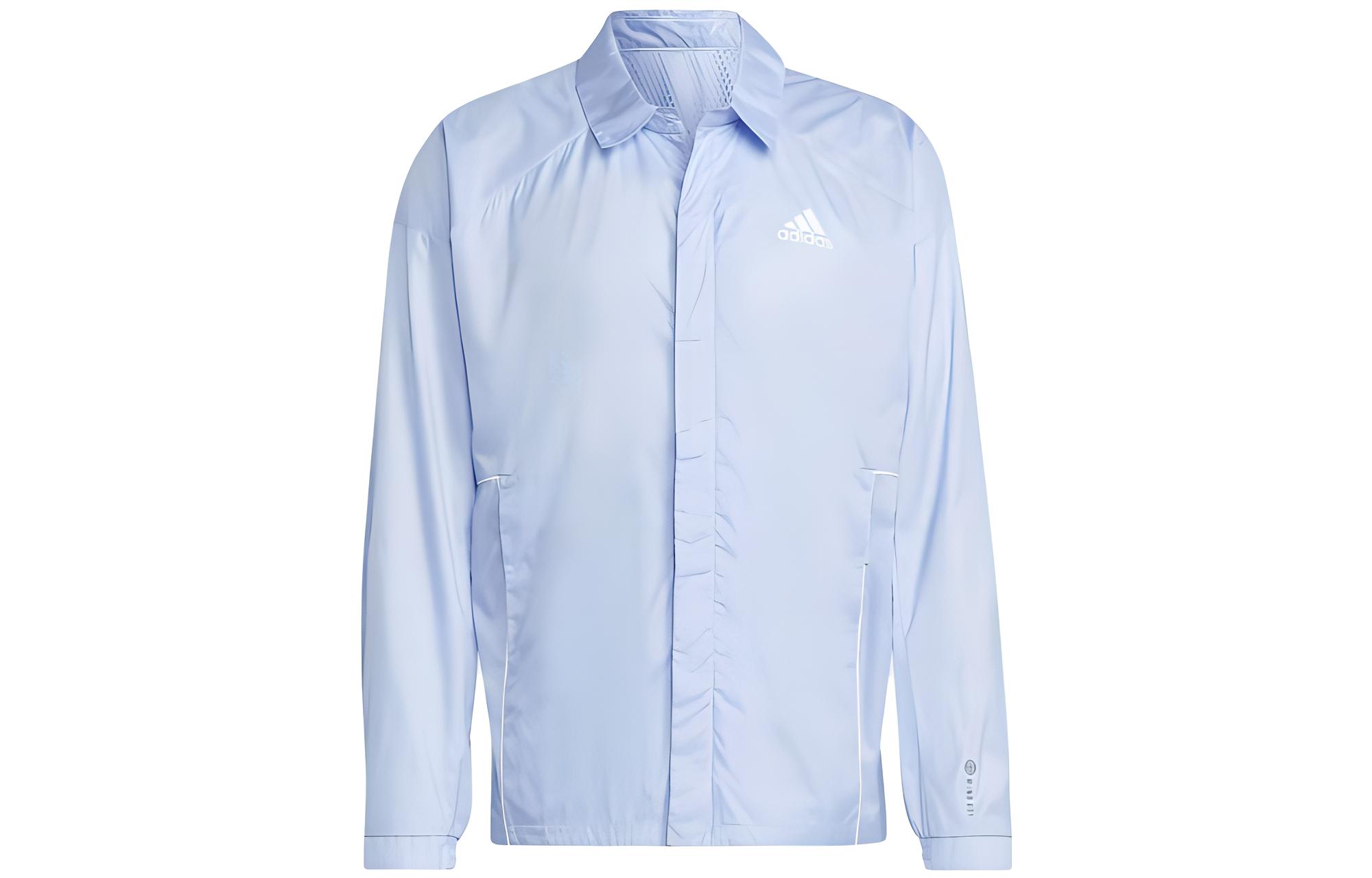 adidas Blue Long-Sleeve Jacket with Logo and Striped Collar Back HT8742