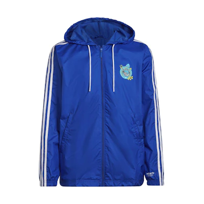 adidas Blue Pattern Striped Print Hooded Track Jacket HC7194