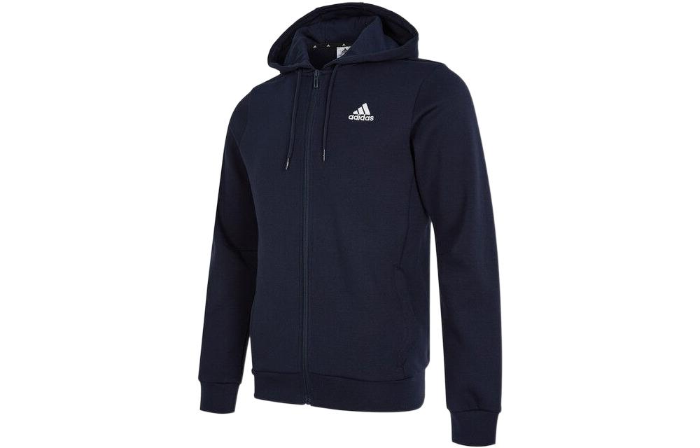 adidas Blue Printed Logo Zip-Up Drawstring Hooded Jacket HB5082