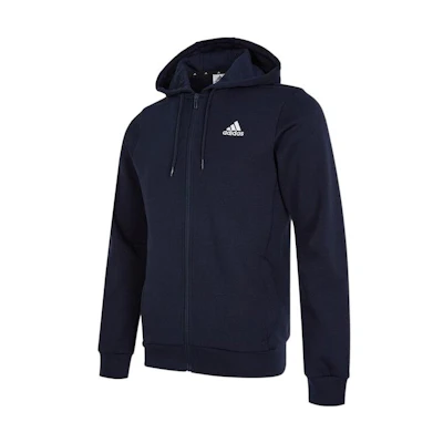 adidas Blue Printed Logo Zip-Up Drawstring Hooded Jacket HB5082