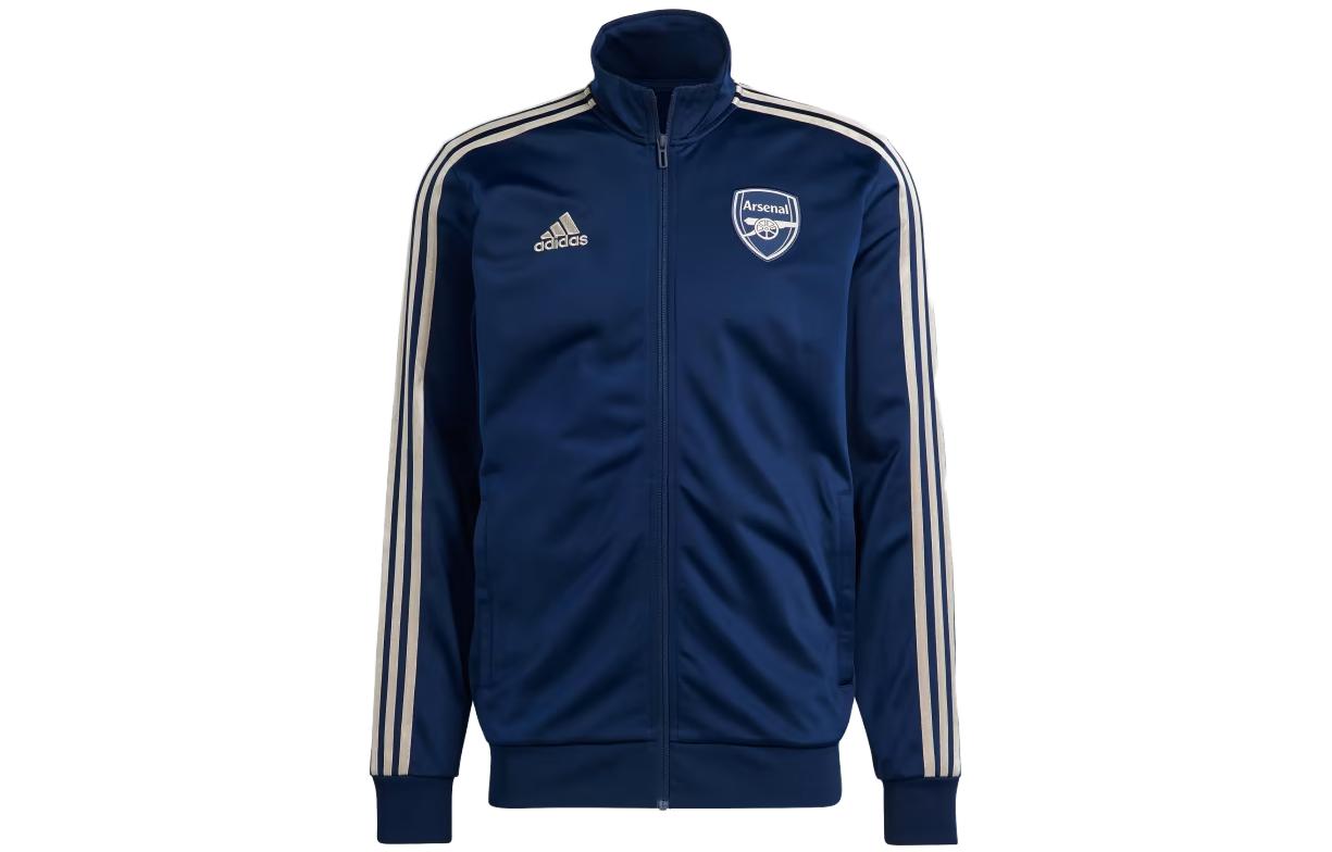 adidas Blue Retro Track Jacket with Side Stripes and Stand Collar HZ2044