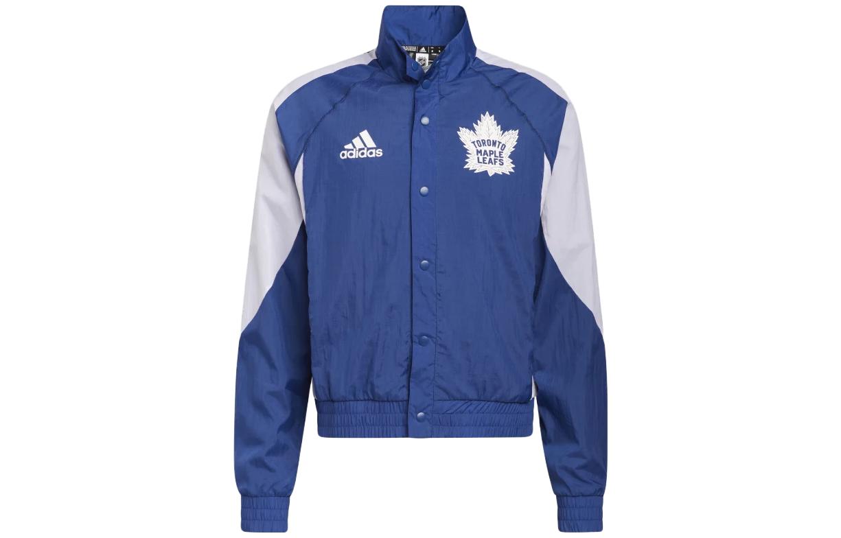 adidas Blue Single-Breasted Jacket with Colorblock Logo Print HP1696