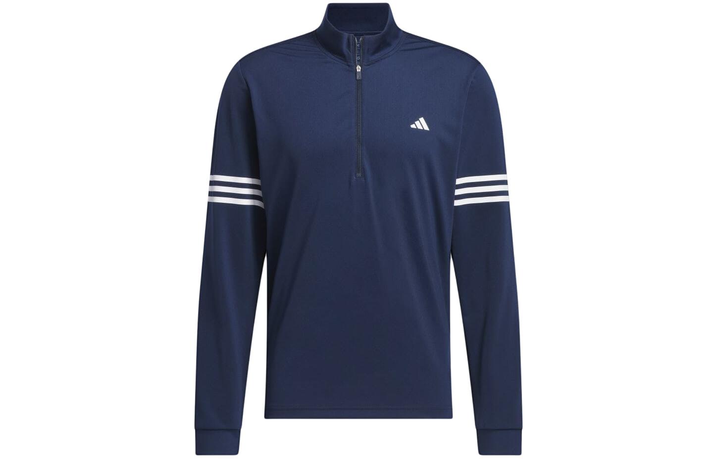 adidas Blue Solid Color Striped Long-Sleeve High-Collar Sweatshirt IU4504
