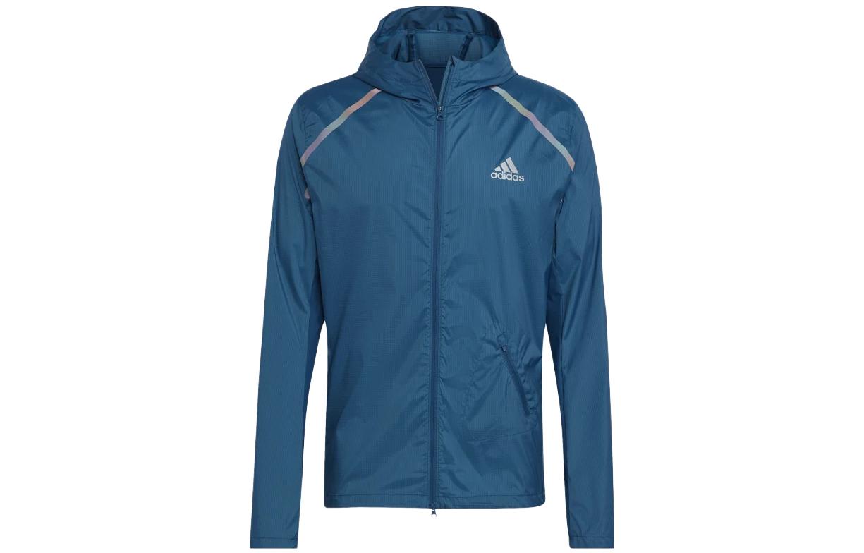 adidas Blue Solid Letter Print Long Sleeve Jacket HN3032