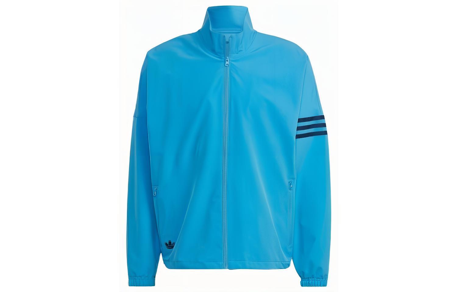 adidas Blue Solid Print Patch Logo Zip-Up Jacket HM1869
