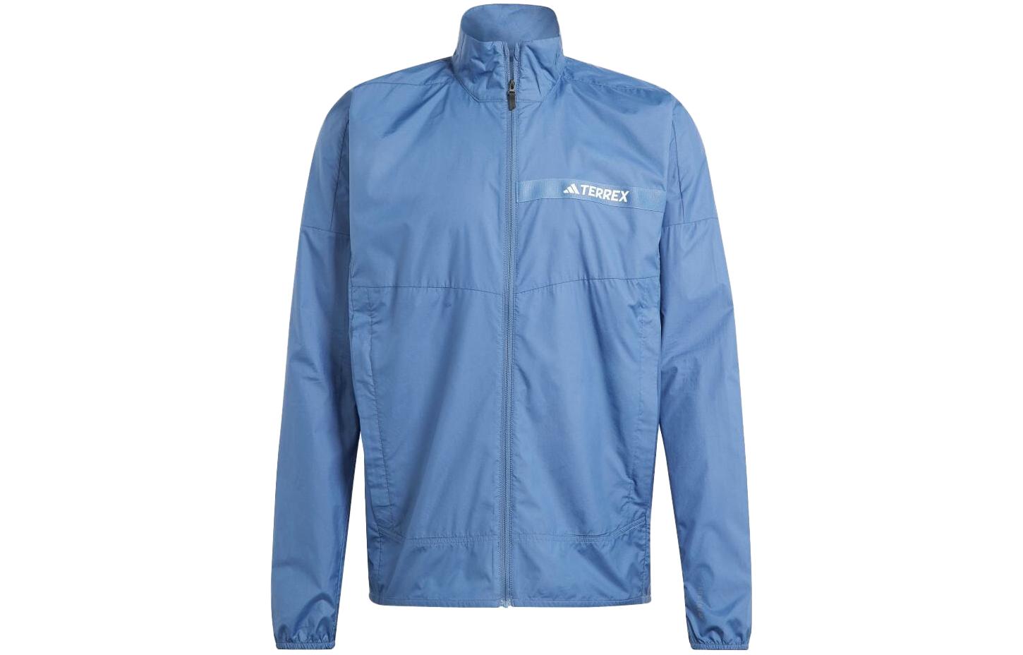 adidas Blue Stand Collar Zip Jacket with Letter Print Design IA1792