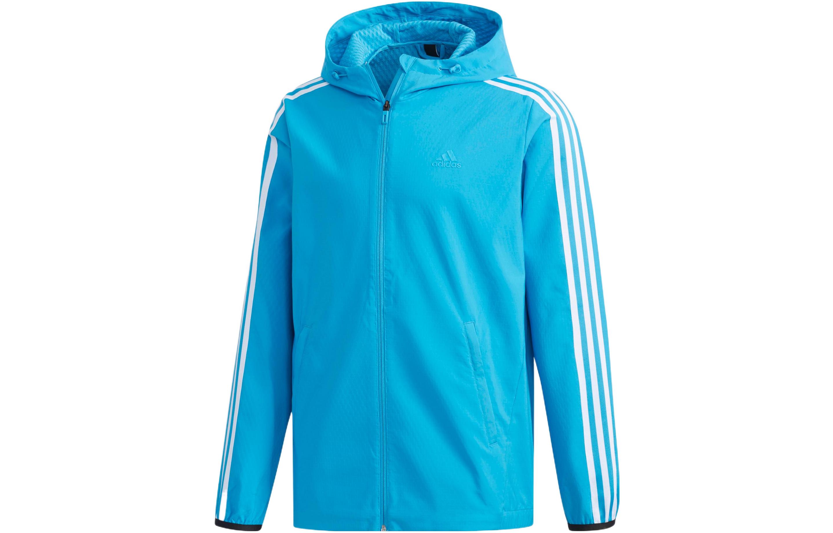 adidas Blue Striped Hooded Sports Jacket Casual Outerwear DW4621