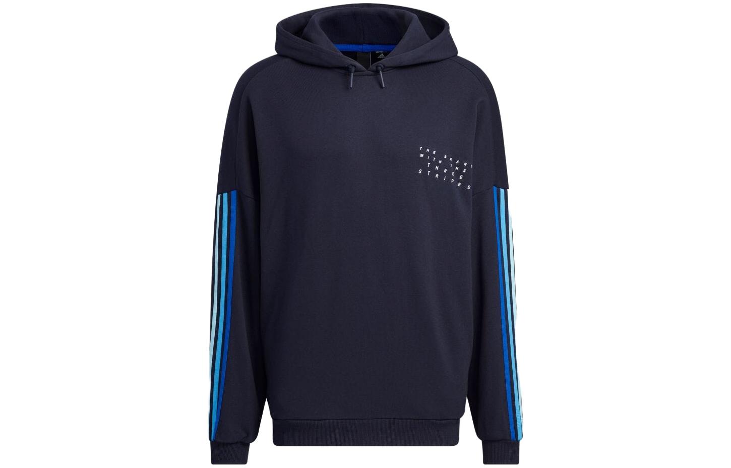 adidas Blue Striped Letter Print Pullover Hoodie HM2676