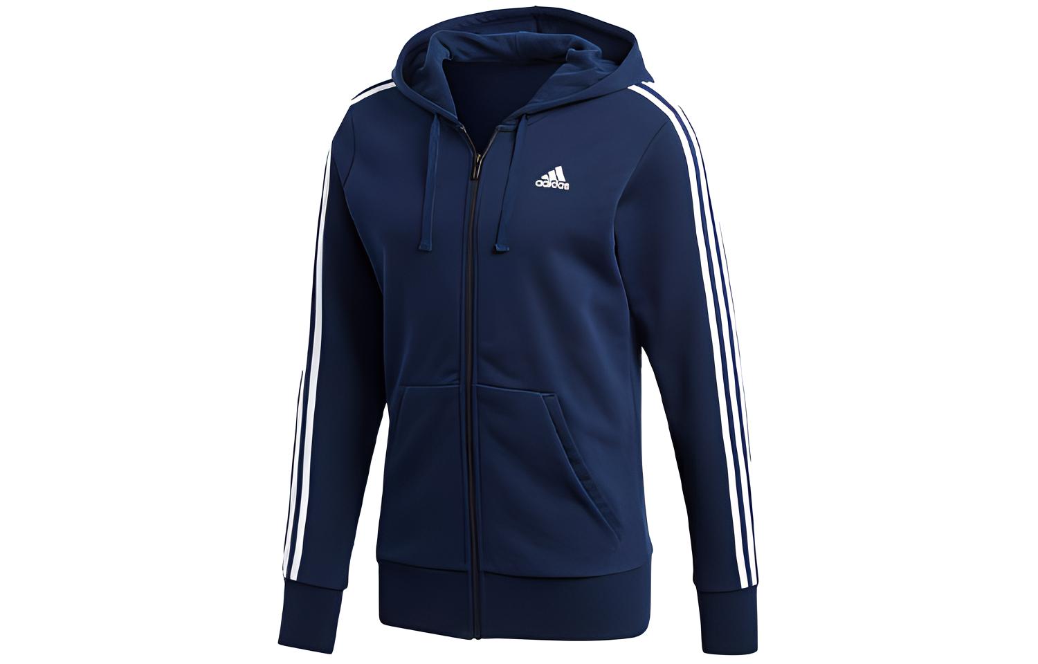 adidas Blue Three-Stripes Logo Hooded Jacket S98787