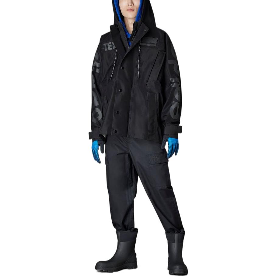 Lookbook adidas Blue Version  Black Hoodie Jacket with Logo Print and Button Closure. HM2345