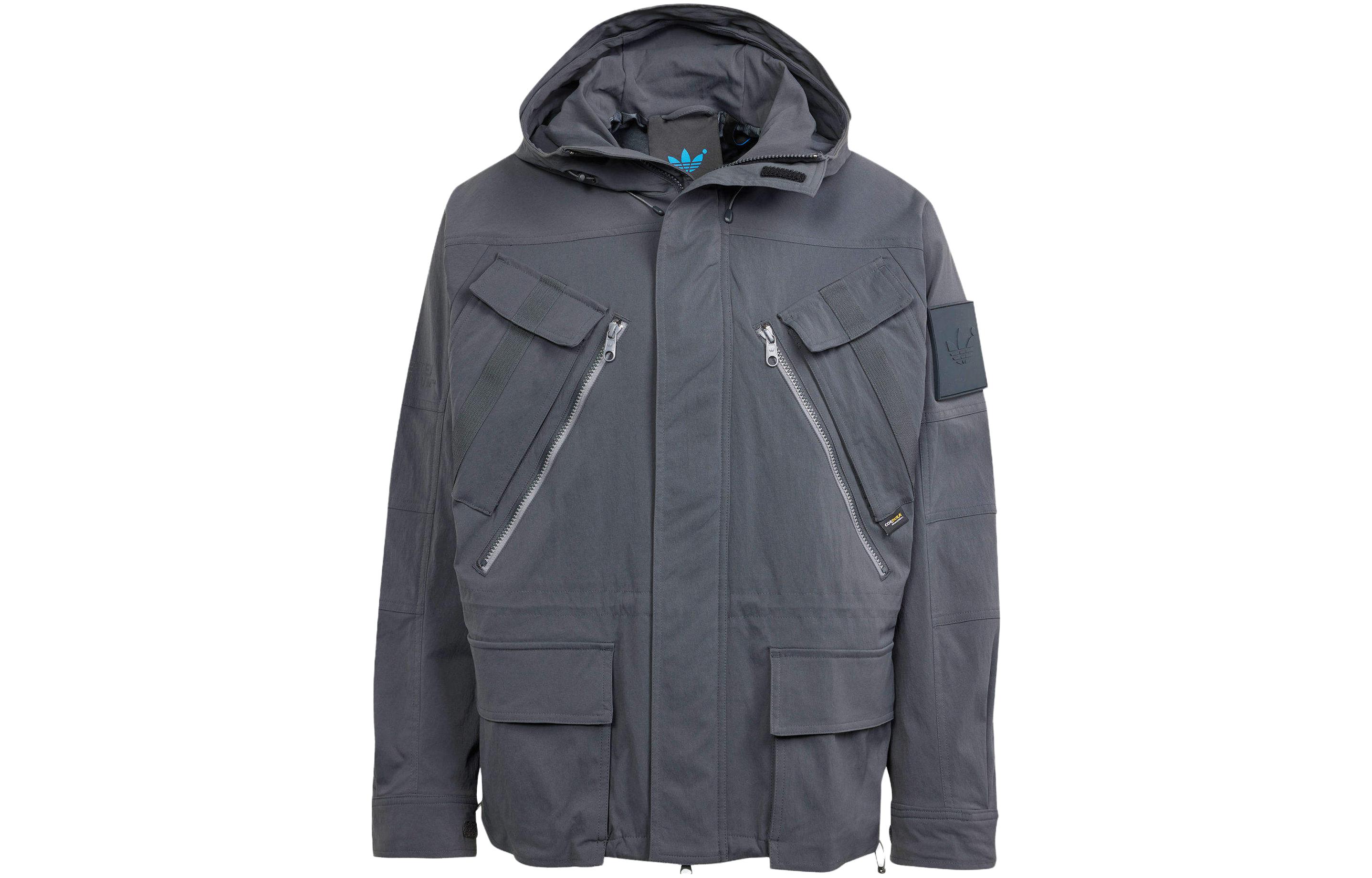 adidas Blue Version Utility Logo Patch Gray Long Sleeve Jacket - IL6162