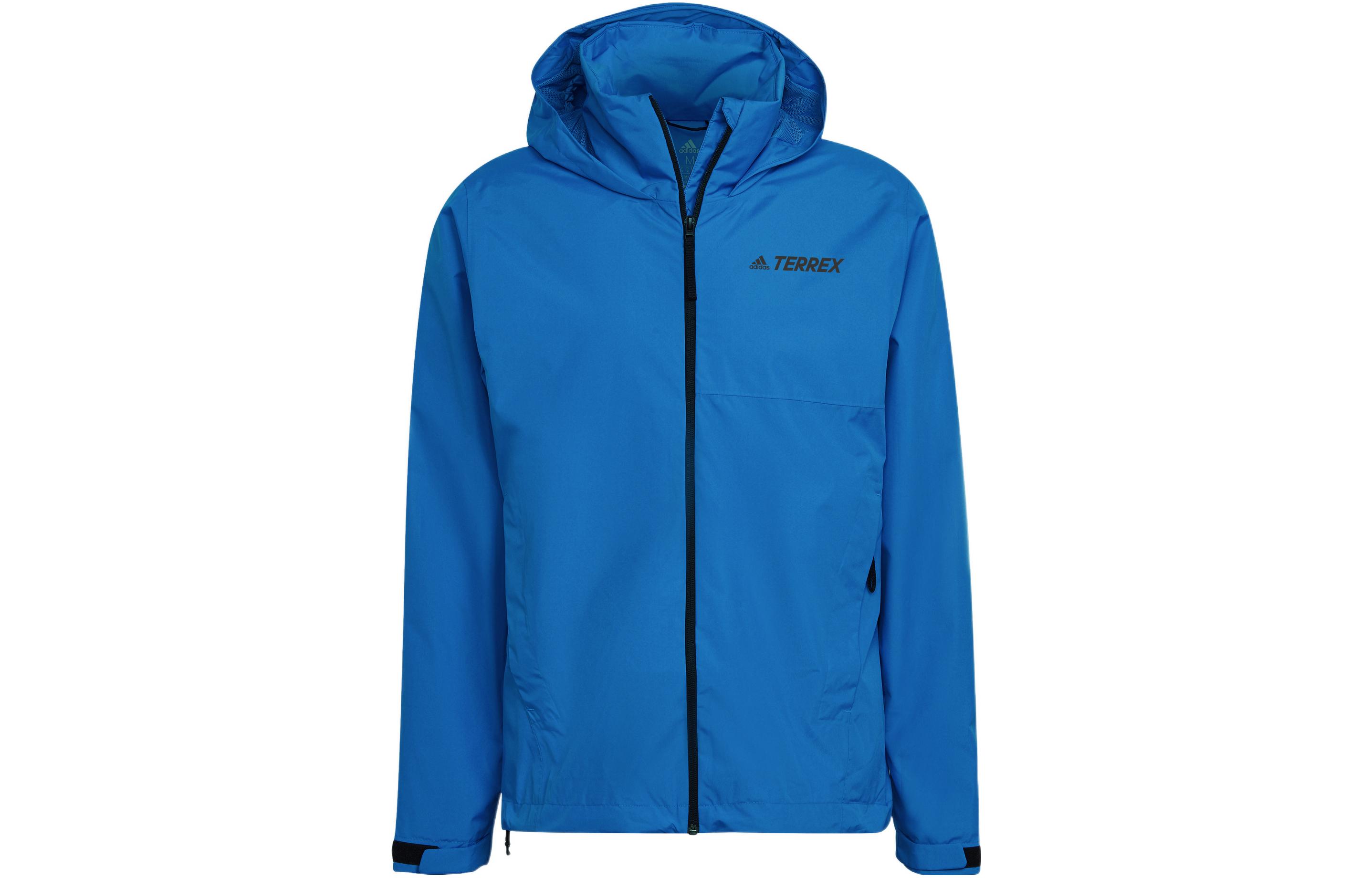 adidas Blue Waterproof Outdoor Logo Print Hoodie Jacket HA2305