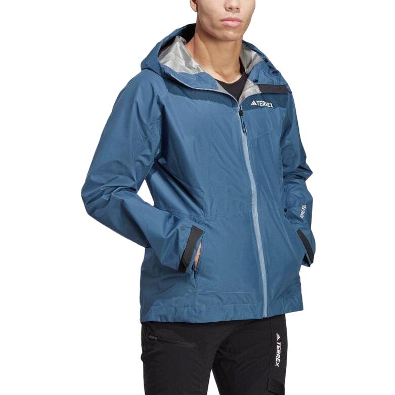 Lookbook adidas Jaket Biru Anti Air Angin dengan Hoodie Tahan Napas HN2908