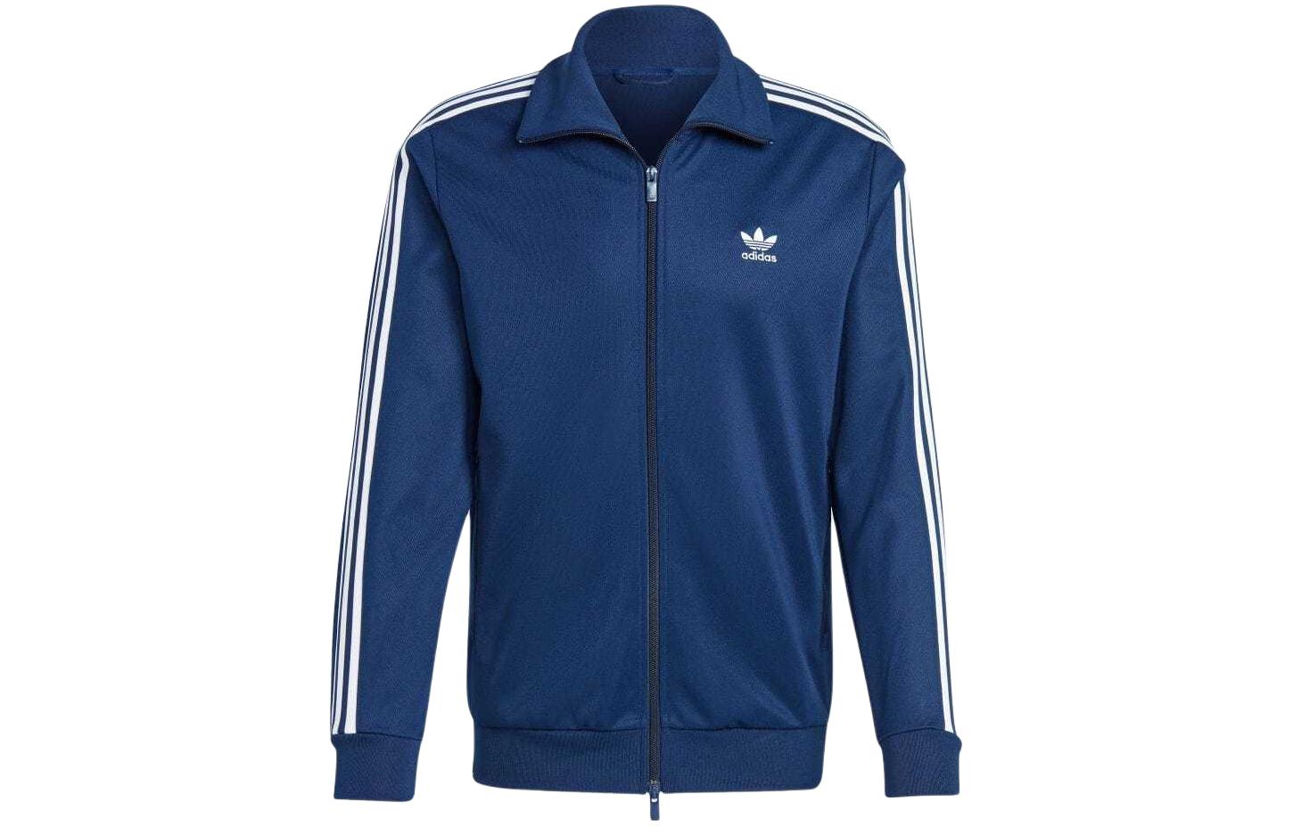 adidas Blue Zip-Up Logo Striped Track Jacket Long Sleeve IY8076