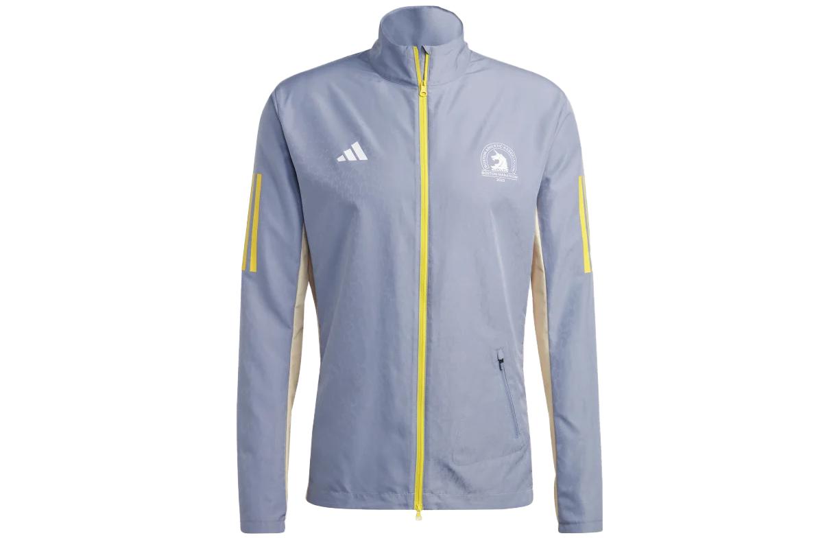 adidas Boston Marathon Purple Logo Striped Print Zip Jacket Long Sleeve HY0263