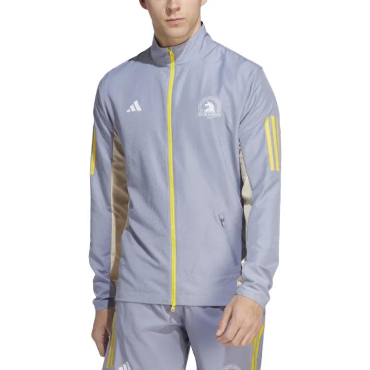 adidas Boston Marathon Purple Logo Striped Print Zip Jacket Long Sleeve HY0263 圖 3