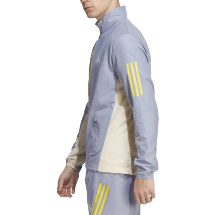 adidas Boston Marathon Purple Logo Striped Print Zip Jacket Long Sleeve HY0263 圖 4