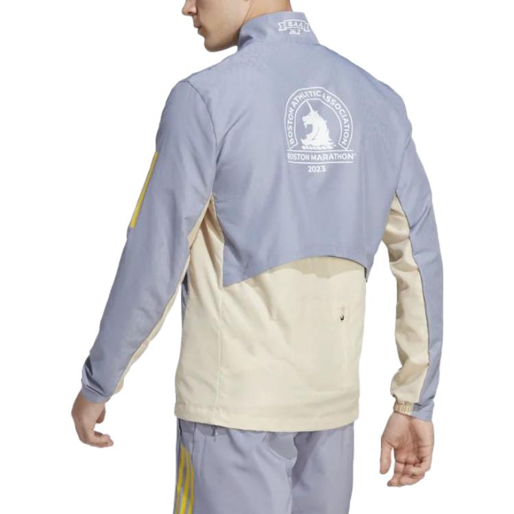 adidas Boston Marathon Purple Logo Striped Print Zip Jacket Long Sleeve HY0263 圖 5