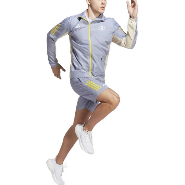 adidas Boston Marathon Purple Logo Striped Print Zip Jacket Long Sleeve HY0263 圖 6