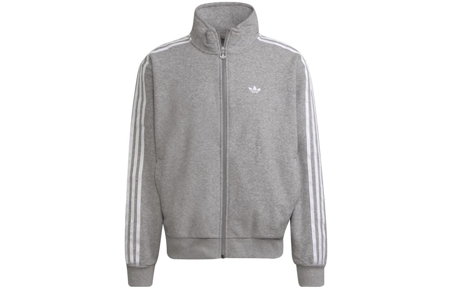 adidas Boucle Track Striped Logo Jacket Grey GL9901