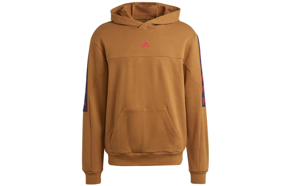 adidas Brandlove Hoodie Brown Sweatshirt with Letter Logo Print IC6790