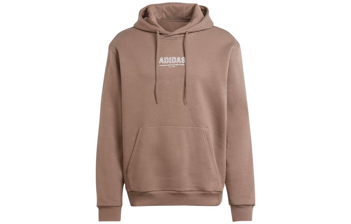 adidas Brown Letter Print Hoodie Long Sleeve Pullover IR8359