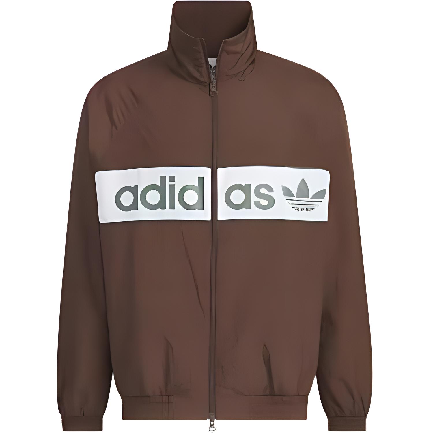 adidas Brown Logo Print Stand Collar Zip-Up Jacket JF0635