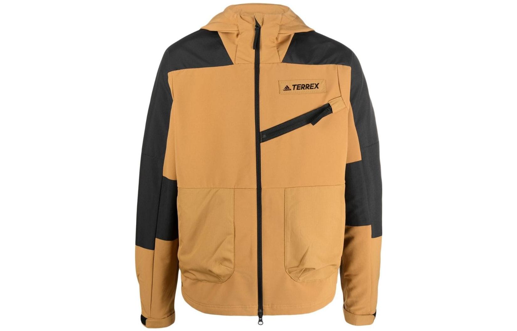 adidas Brown Logo Print Zip-Up Hoodie Jacket HE5201