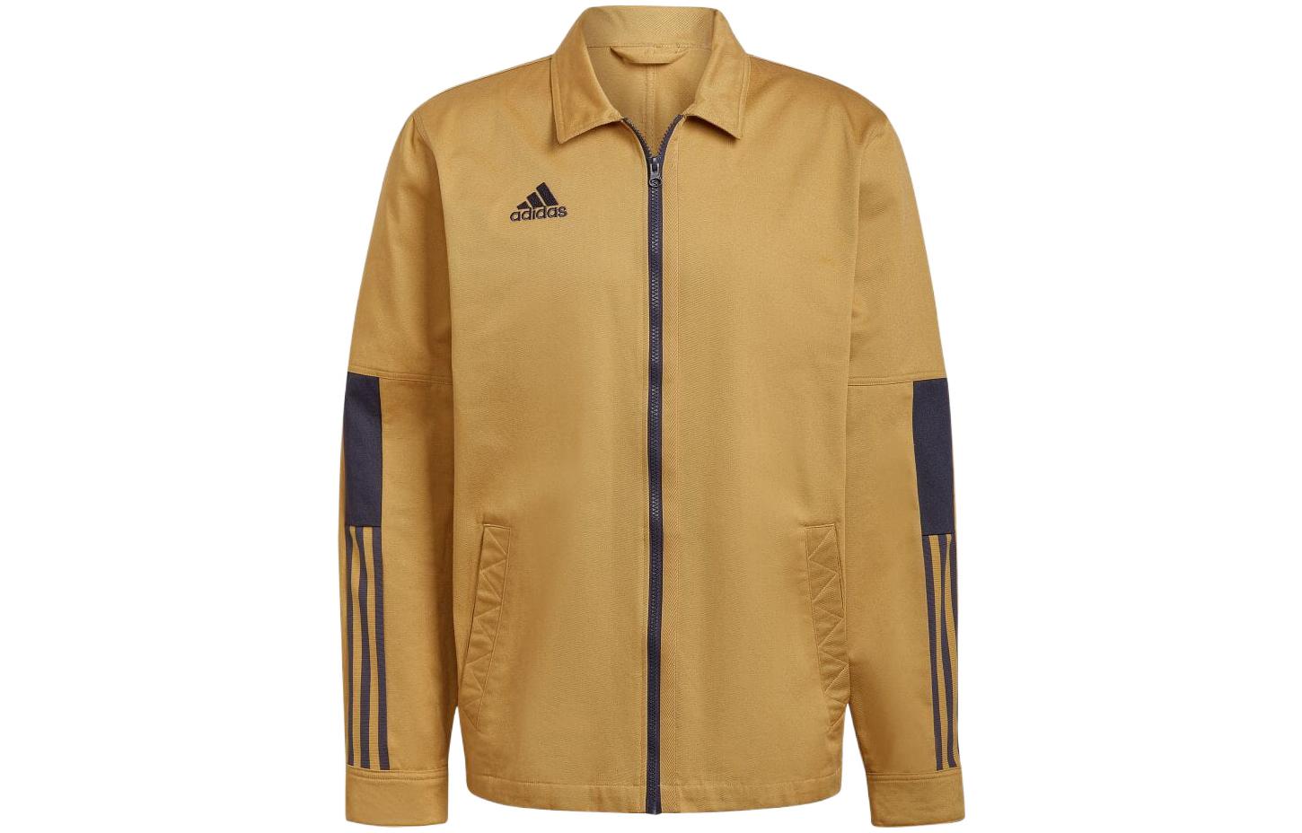 adidas Brown Polo Collar Long-Sleeve Jacket with Stripe Logo Print H56616