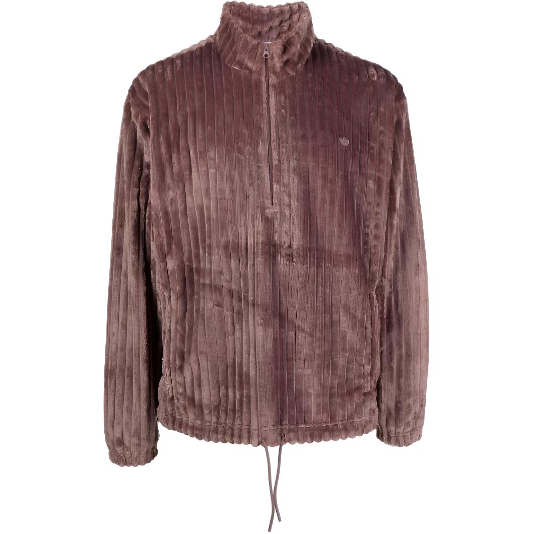 adidas Brown Ribbed Half-Zip High-Collar Long-Sleeve Sweatshirt HK7456