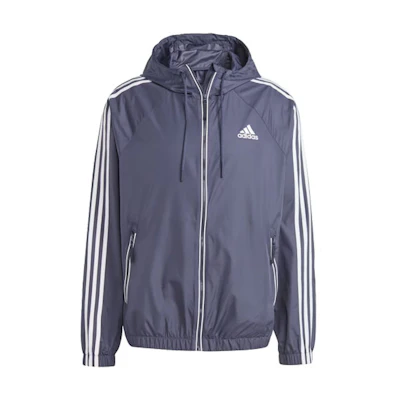 adidas BSC 3-Stripes Wind Jacket Navy Blue Hooded Zip-Up with Drawstring HT8753